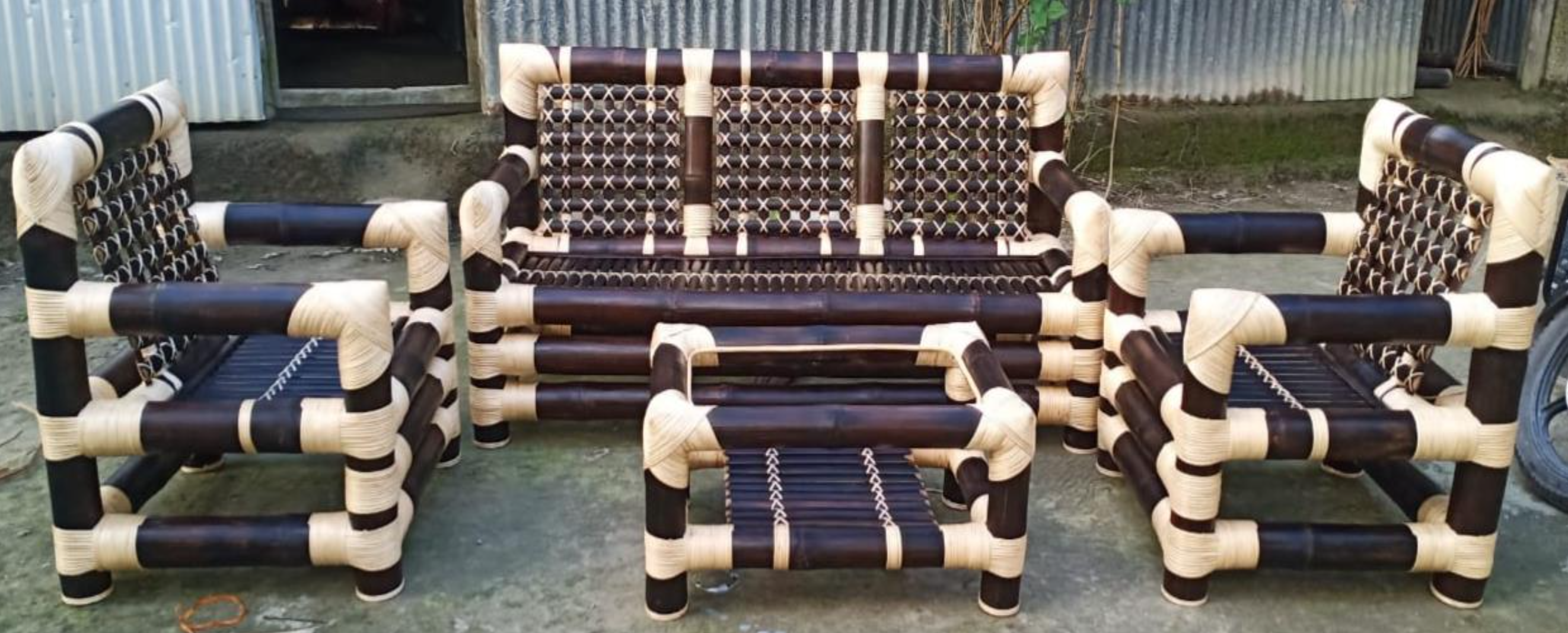 Bamboo 3 seater sofa set