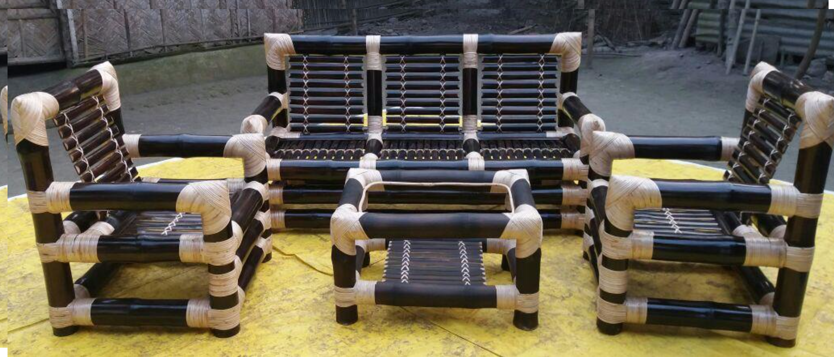 Bamboo 3 seater black sofa set