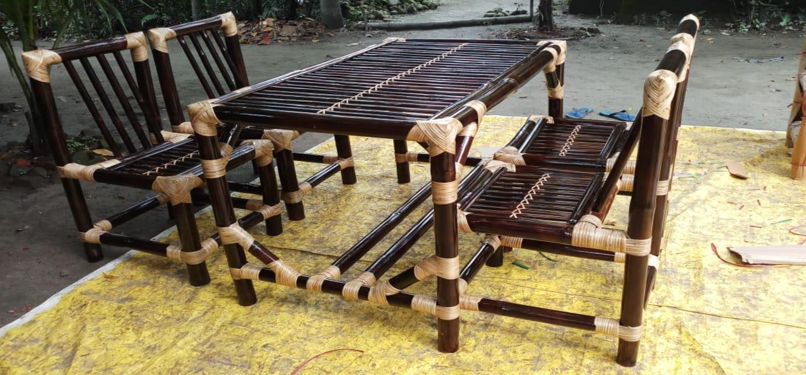 Bamboo 4 seater dining set