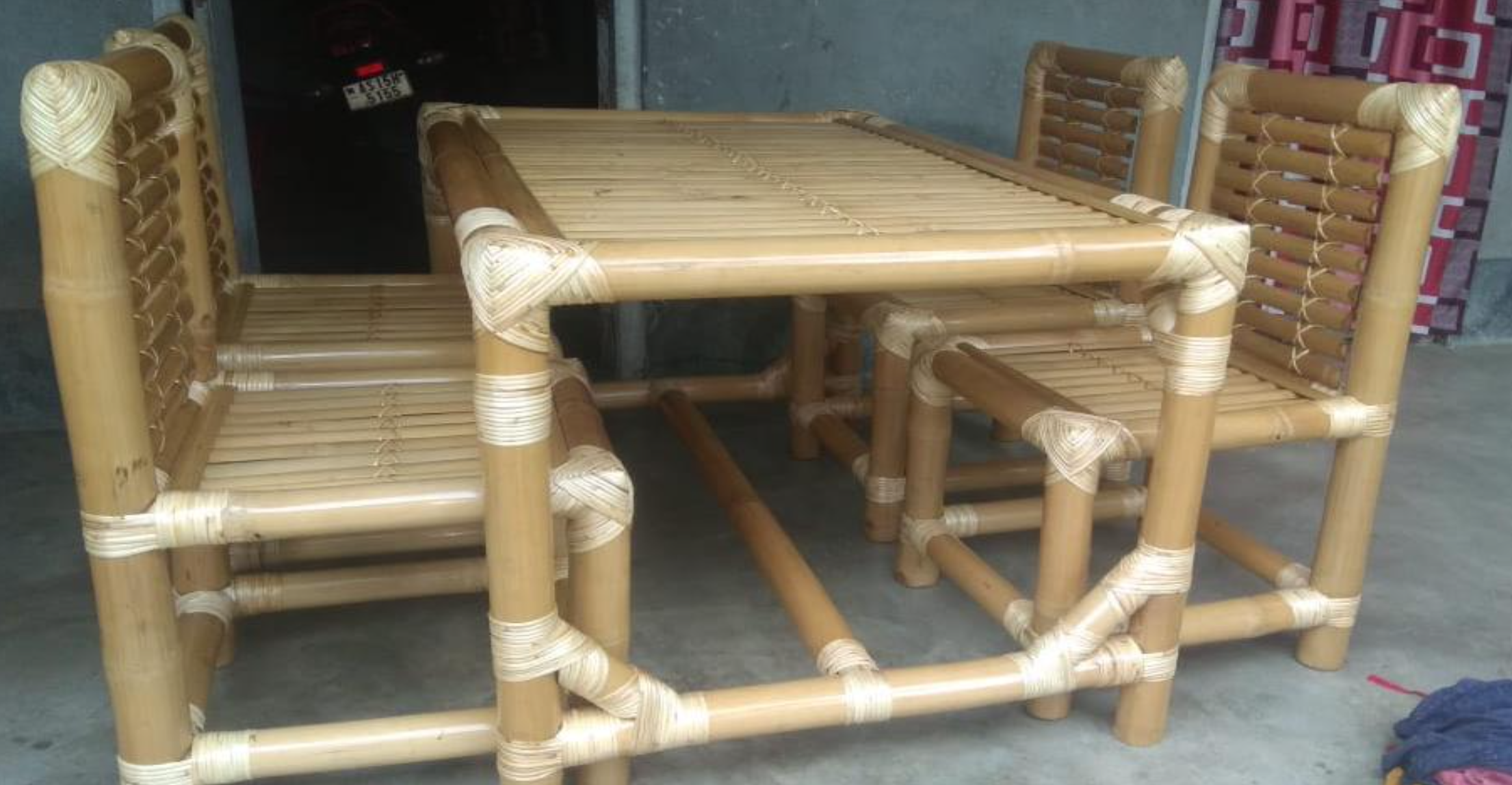 Natural bamboo 4 seater dining set